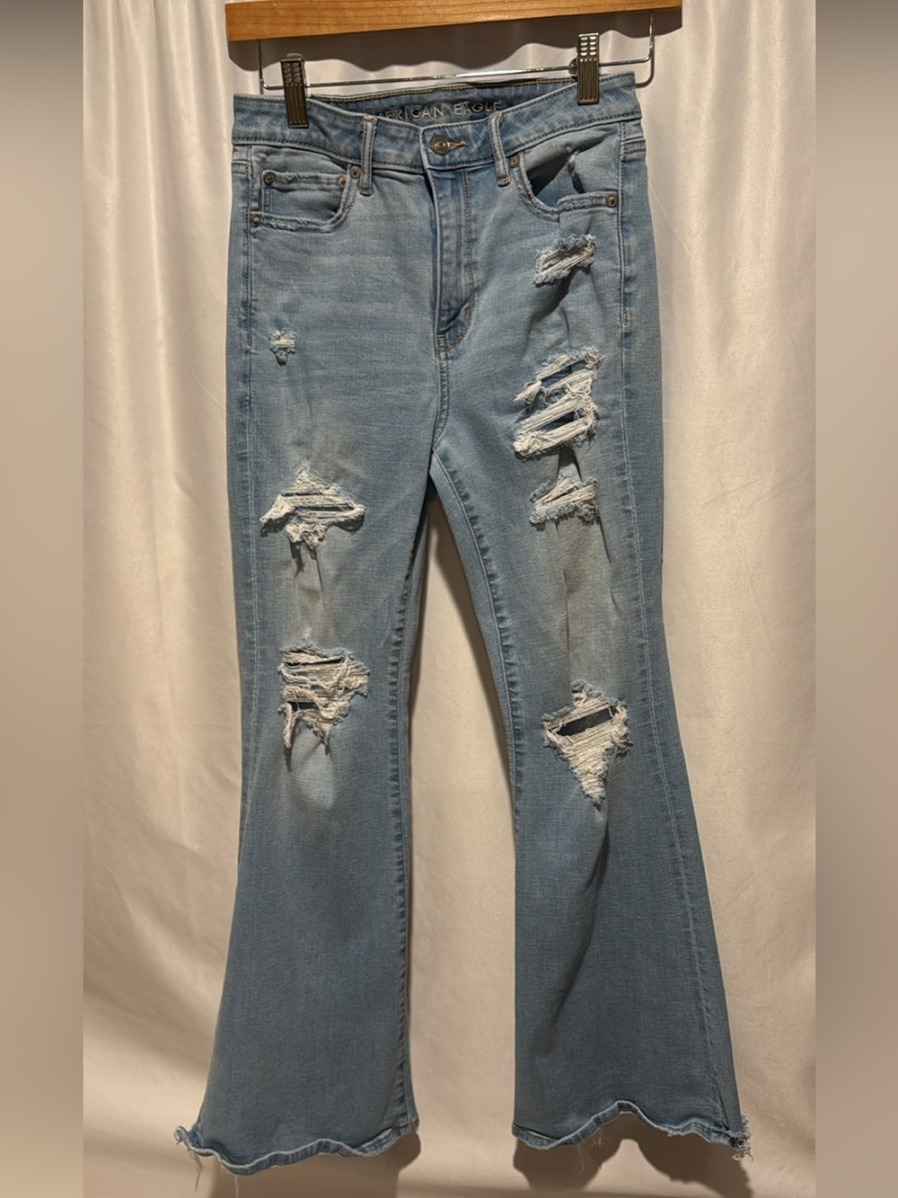 American Eagle Outfitters Light Blue Distressed Flare Jeans Size 4S